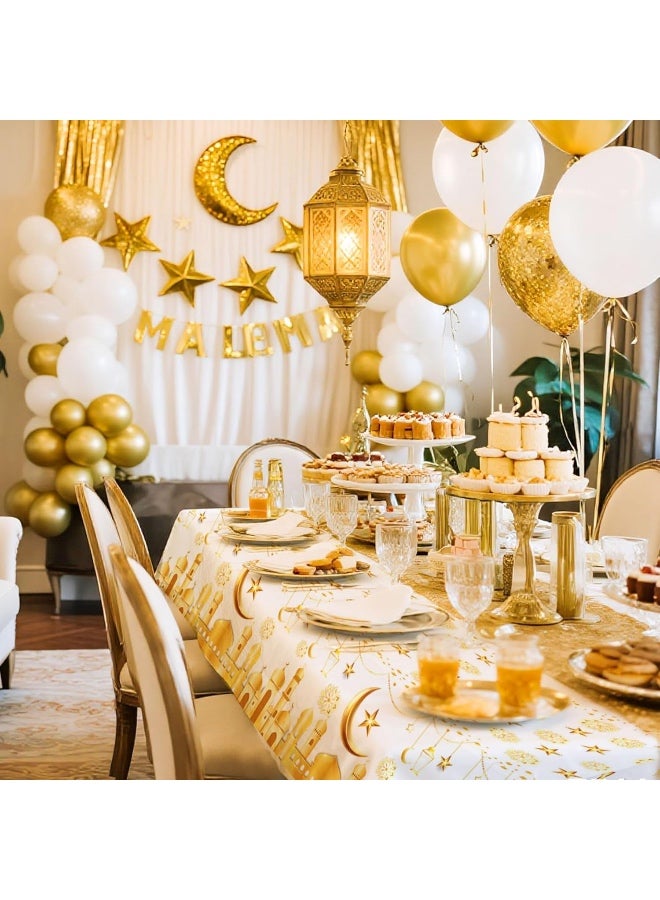 White and Gold Eid Mubarak Tablecover - 86.6x51.18 Inch, | Ramadan Decorations for Table | Eid Mubarak Table Decorations | Ramadan Table Clothes for Eid Al Fitr Party Decoration Supplies - Image 5